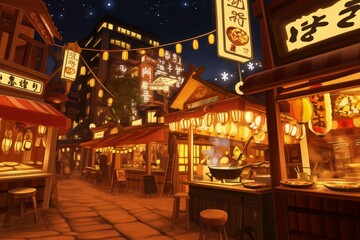 Enthralling Night Market Scene . Anime style