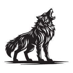 Iconic howling wolf silhouette for unique print and digital uses - Howling wolf black vector
