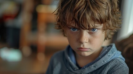 A childs face scrunching up with annoyance at a noisy neighbor 