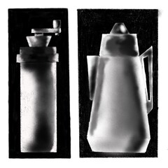 coffee making set, black and white drawing, coffee filter