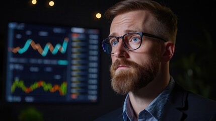 Financial analyst reviewing the performance of alternative investments, with charts and risk metrics displayed on a digital dashboard