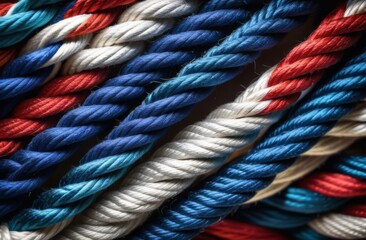 Multicolored ropes, rope intertwined Team concept