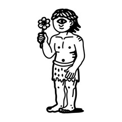 Cyclops character holding a flower icon in hand drawn style