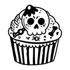 A hand drawn icon of a creepy cupcake