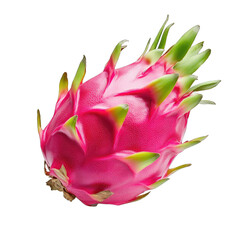 Vibrant Pink Dragon Fruit with Green Scales on a White Background for Fresh Exotic Fruit Concept