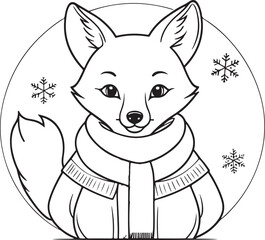 A fox coloring page line art design in white background