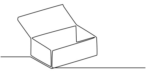 one line drawing continuous design of opened gift box isolated on white background, Continuous one line drawing of cardboard boxes. Simple Stack of cardboard boxes line art vector illustration. pro. 