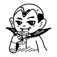 Vampire character holding a glass, doodle style icon