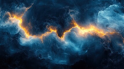 Stunning cosmic scene showcasing swirling clouds of blue and orange light in a vast universe