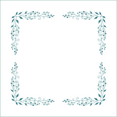 Elegant green vegetal ornamental frame with leaves, decorative border, corners for greeting cards. Isolated vector illustration
