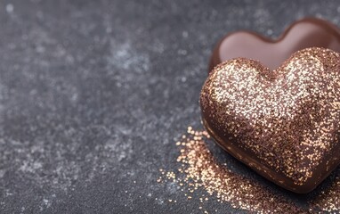 Obraz premium A delightful chocolate heart adorned with a light dusting of sugar, perfect for expressing love on Valentine's Day.