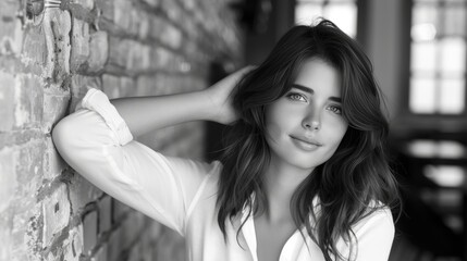 Obraz premium Confident woman in stylish minimalist fashion poses with jacket in striking black and white photo