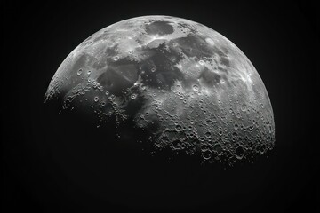 Close-up view of the moon showing intricate craters and detailed surface textures against a deep black space backdrop