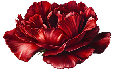 Dark red peony blossom, close-up, black background, graphic design