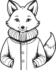 A fox coloring page line art design in white background