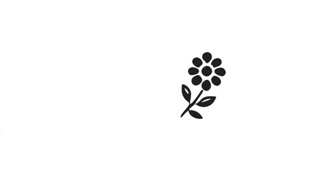 Simple black and white flower graphic design.A stylized, black silhouette of a flower and stem with leaves on a white background.