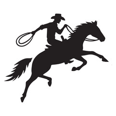 Silhouette of a Cowboy Roping a Wild Horse
