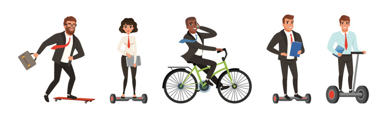 Business People Using Eco Friendly Transport Vector Set