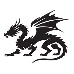 Fearsome Black Silhouette Dragon Crouching Illustration