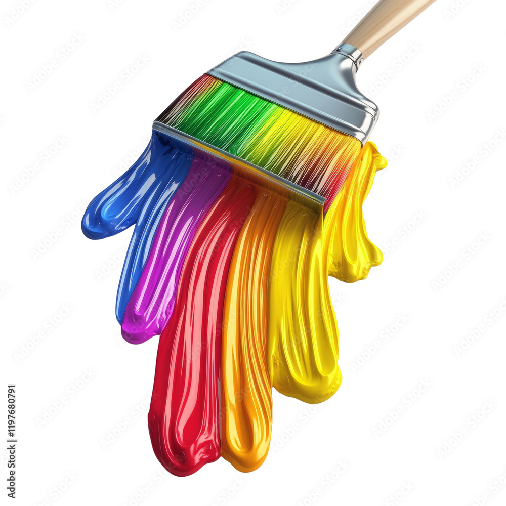 Poster a paintbrush with vibrant colored paint flowing from its bristles against a black background showcas