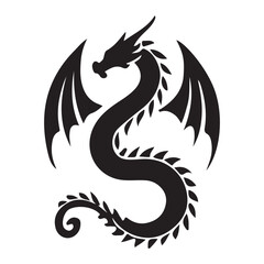 Elegant Black Silhouette Coiled Dragon Illustration
