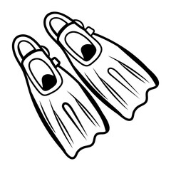 Diving fins icon in hand drawn style
