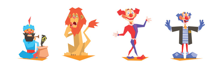 Circus Tame Animal and Entertainer Perform Show Vector Set