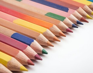 Close-up of various colored pencils arranged in a vibrant display, perfect for artistic endeavors.