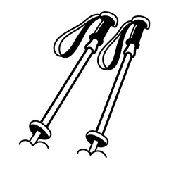 Ski poles icon in hand drawn style