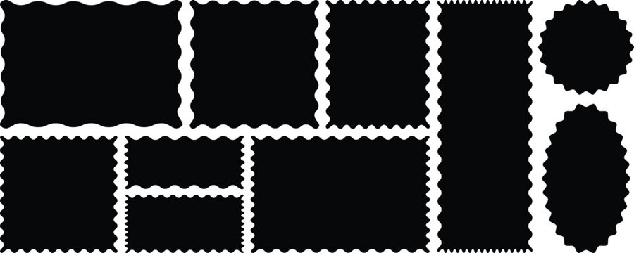 Rectangle, square and oval shape frame with zigzag edge. Zigzag edge. Set of Zigzag and colorful Shape. Zig Zag Shapes for Stickers, banners. Zigzag shapes. Zig zag edge frames. Set of wavy edge frame