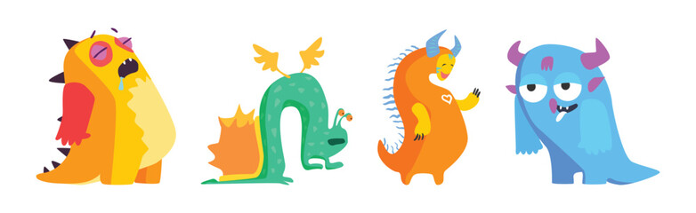 Freaky Monster Character with Funny Face Vector Set