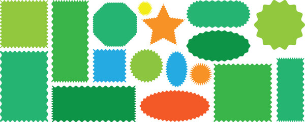 Color squiggle frames set. Rectangle, square and oval shape frame with zigzag edge. Set of Zigzag and colorful Shape. Zig Zag Shapes for Stickers, banner. Colorful zigzag shape. Set of wavy edge frame