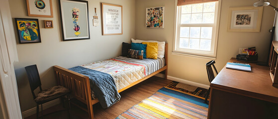 Humble village room with simple decor and artwork, offering a glimpse into modest living in a cozy environment  -