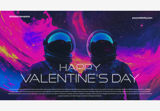 Celebrate Love with Two Astronauts in Space: Unique Valentines Day Template Featuring Heartfelt Message