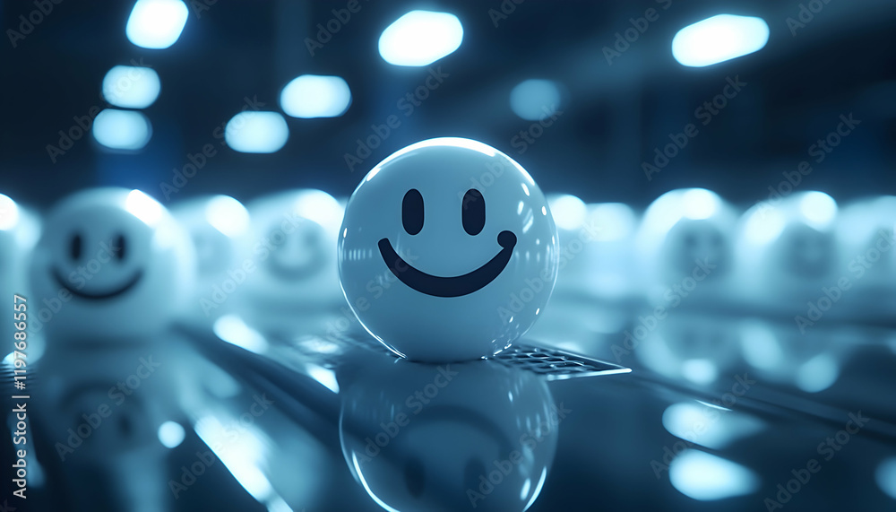 Wall mural customer selecting a happy face in a feedback system, representing satisfaction and quality service 