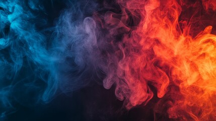 Fototapeta premium Blue and red smoke swirl on black background.