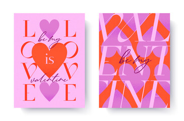 Valentines Day romantic illustrations.Modern typography banner templates.Posters with hearts backgrounds.Trendy vector concepts for prints,invitations,ad,covers,promo offers.
