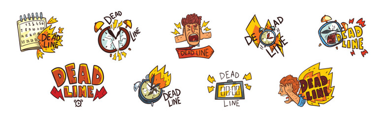 Deadline and Working Time Sticker and Label Vector Set