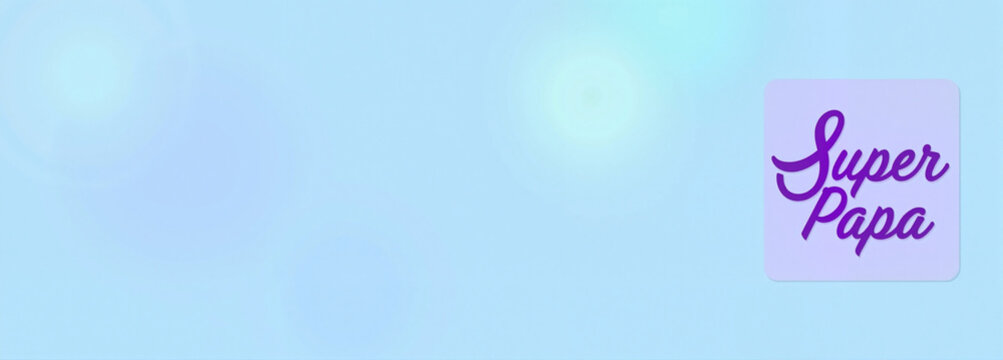 "Super Papa" in soft purple script on light bokeh background