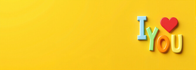 "I Love You" in bold yellow text with heart icon on gold