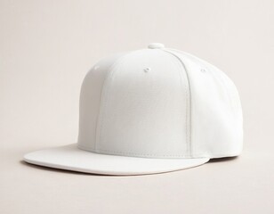 A minimalist white snapback cap showcasing a sleek design and clean lines against a soft background.