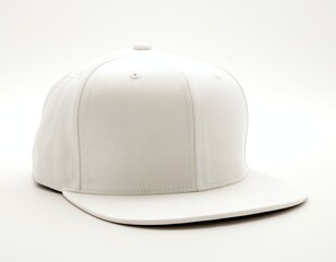 Fashionable unisex white snapback cap on a clean background.