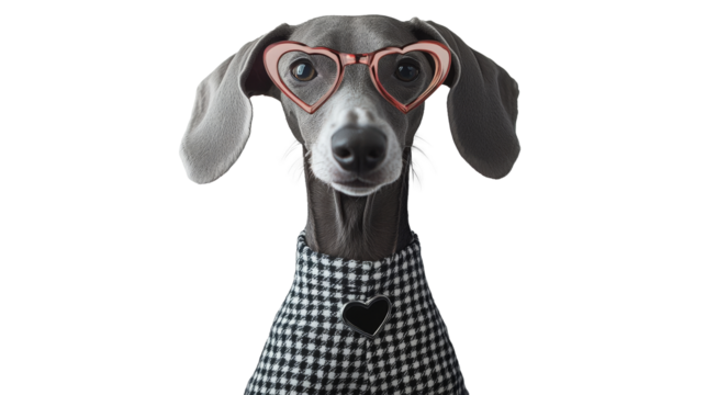 Dog in heart-shaped glasses poses stylishly
