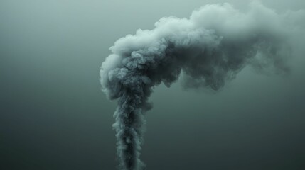 Naklejka premium Dark plume of smoke against muted sky.