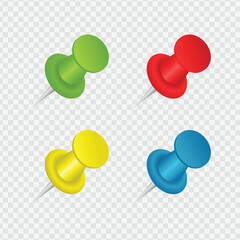 Red push pin isolated on transparent background. Vector illustration