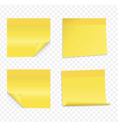 Set of yellow stick paper notes on transparent background. Vector illustration
