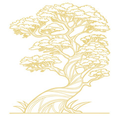 Fototapeta premium Elegant Japanese garden tree in gold on white, perfect for luxury décor or graphic prints.
