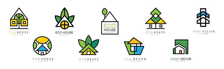 Eco House Original Logo and Label Design Vector Set