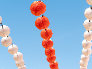 Paper lanterns, farolillos, at the April Fair in Seville, Andalusia, Spain