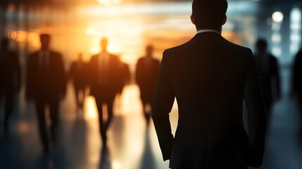 Businessman Walking Away From Blurred Colleagues